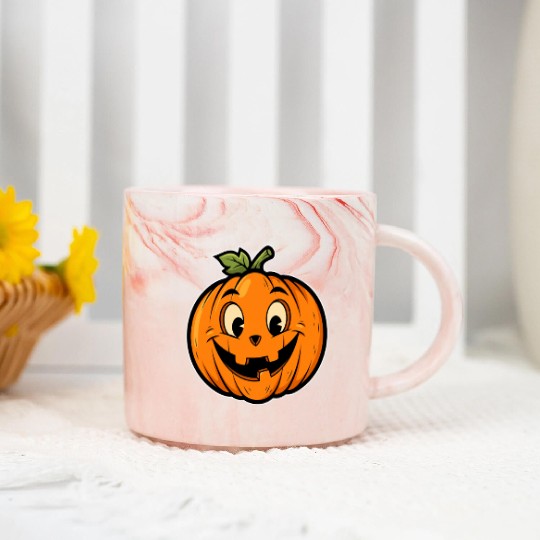 Playful Jack-o'-Lantern Cartoon Design Marble Mugs