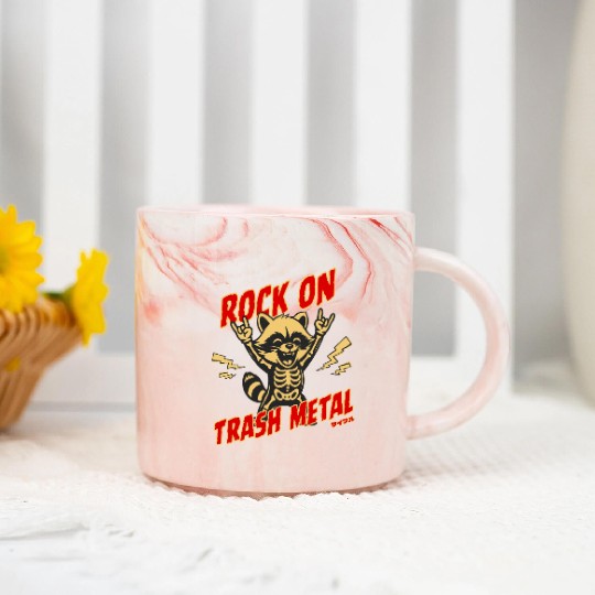 Rock On Trash Metal Raccoon Skeleton Jumpsuit Marble Mugs