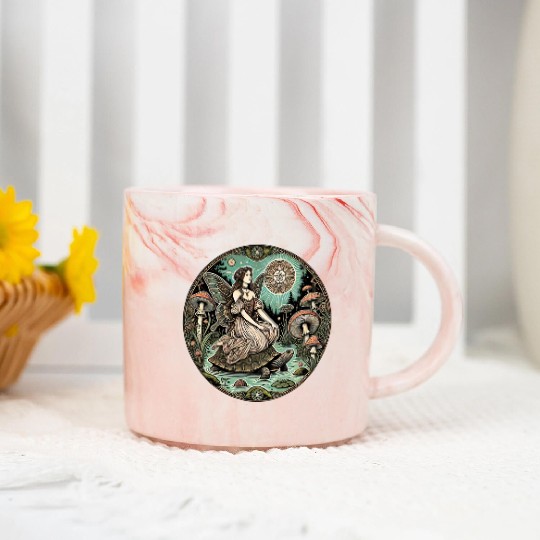 Enchanted Forest Fairy on Turtle Marble Mugs