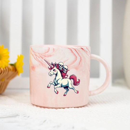 Dark Fantasy Unicorn with Skulls Marble Mugs