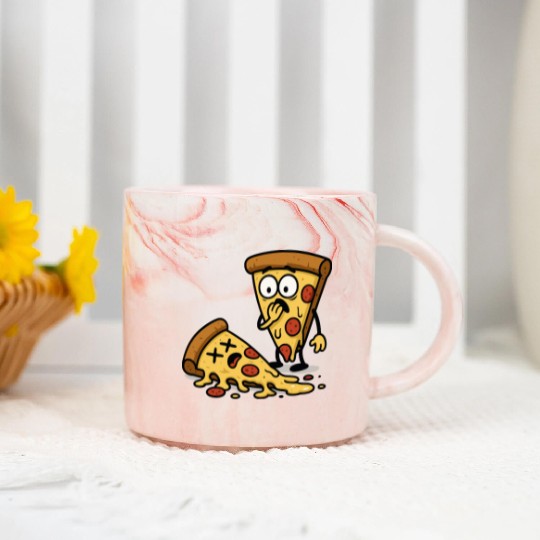 Pizza Slice Cartoon Expression Marble Mugs