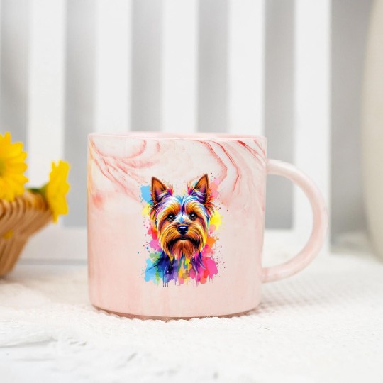 Vibrant Yorkie Portrait Art Marble Mugs