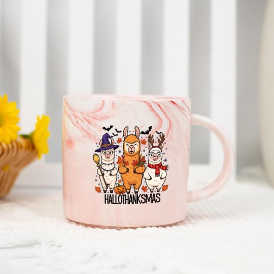 Hallothanksmas Llama Trio Halloween Xmas Marble Mugs Gift