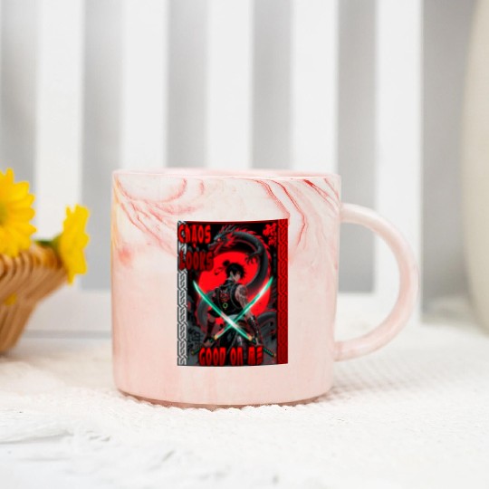 Cyberpunk Samurai with Dragon Marble Mugs