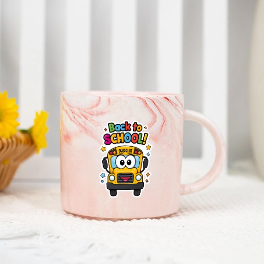 Back to School Happy School Bus Marble Mugs