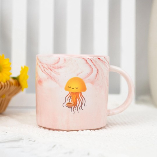 Whimsical Jellyfish Coffee Embrace Marble Mugs