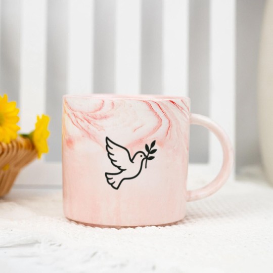Elegant Doves with Olive Branch Design Marble Mugs