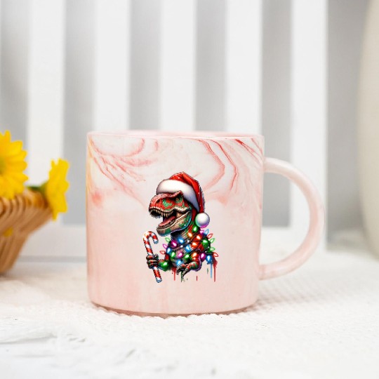 Festive Dinosaur Christmas Trolls Marble Mugs