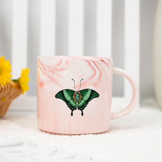 May Emerald Peacock Butterfly Gemstone Design Marble Mugs