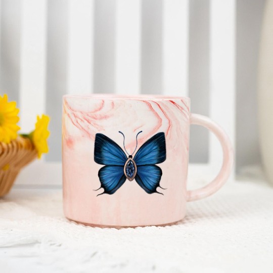 September Sapphire Blue Butterfly Gemstone Design Marble Mugs
