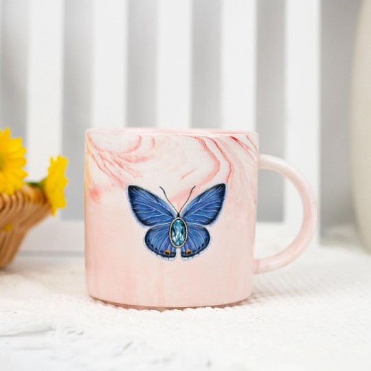 March Eastern Tailed Blue Butterfly Gemstone Art Marble Mugs