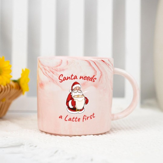 Santa Latte Holiday Design Coffee lovers Marble Mugs