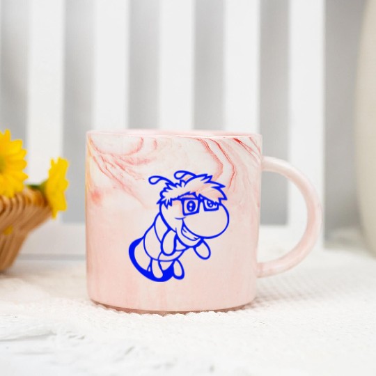 Nerd caterpillar peeks through hole Geek worm cool Marble Mugs