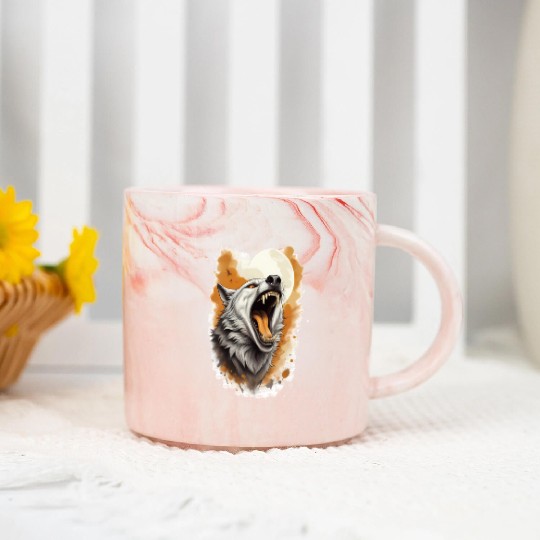 Howling Wolf Under Full Moon Marble Mugs