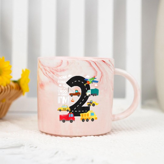 Kids Birthday 2 Traffic Vehicles Number Two Design Marble Mugs