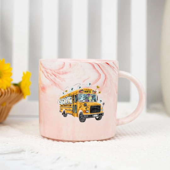 Haunted Ghost Transport School Bus Marble Mugs