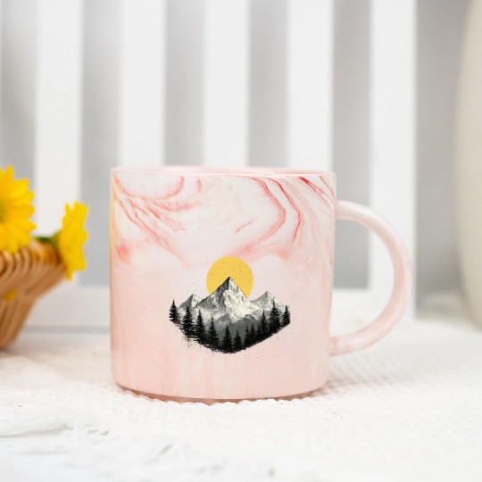 Mountain Silhouette with Full Moon Marble Mugs