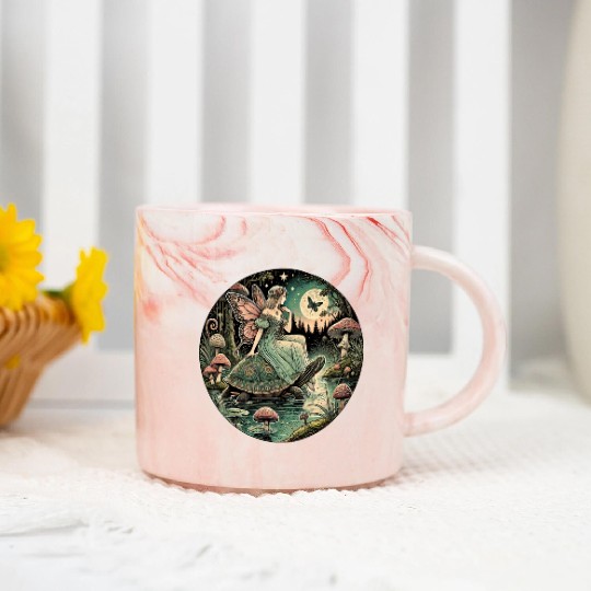 Fairy Queen Rides Tortoise Under Moon Marble Mugs