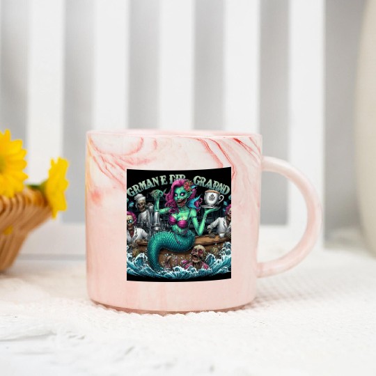 Mermaid Bar Scene with Zombies Marble Mugs