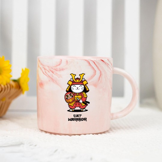 Kawaii Samurai Cat with Daruma Doll – Japanese  Marble Mugs