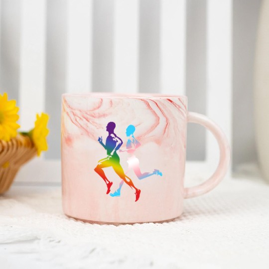 LGBT Transgender Gay Pride Rainbow Flag Running  Marble Mugs