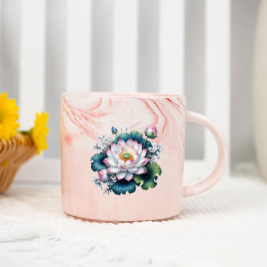 Lotus and Flowers Blossom Marble Mugs