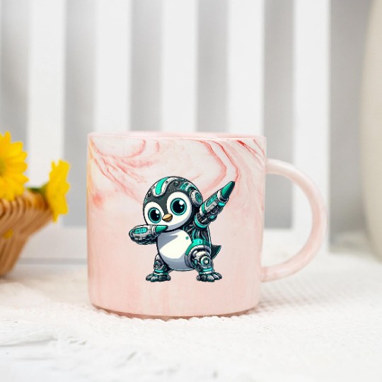 Futuristic penguin robot cyborg technology AI Marble Mugs