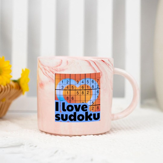 I Love Sudoku – Heart & 9x9 Number Puzzle Grid Marble Mugs