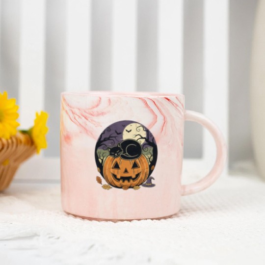 Spooky Cat Nap Pumpkin | Halloween Party Design Marble Mugs
