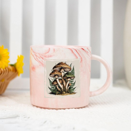 Mushroom Forest Botanical Illustration Marble Mugs