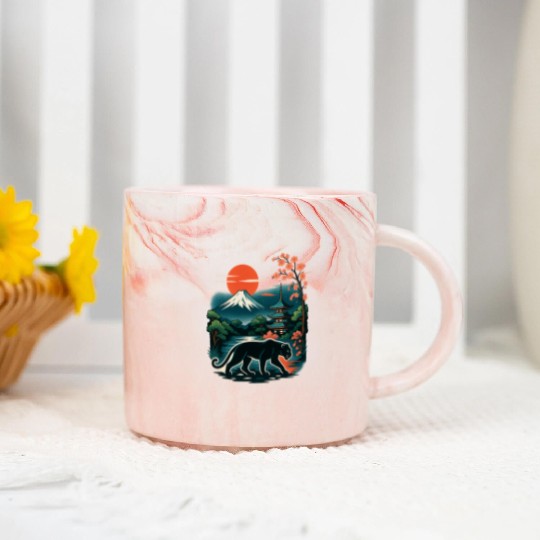 Serene Japanese Landscape with Mount Fuji Marble Mugs