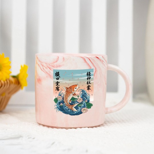 Koi Fish and Lotus Harmony Design Marble Mugs