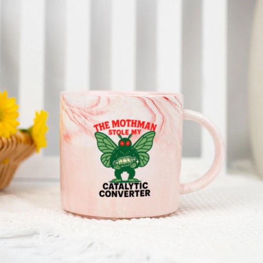 The Mothman Stole My Catalytic Converter – Green M Marble Mugs