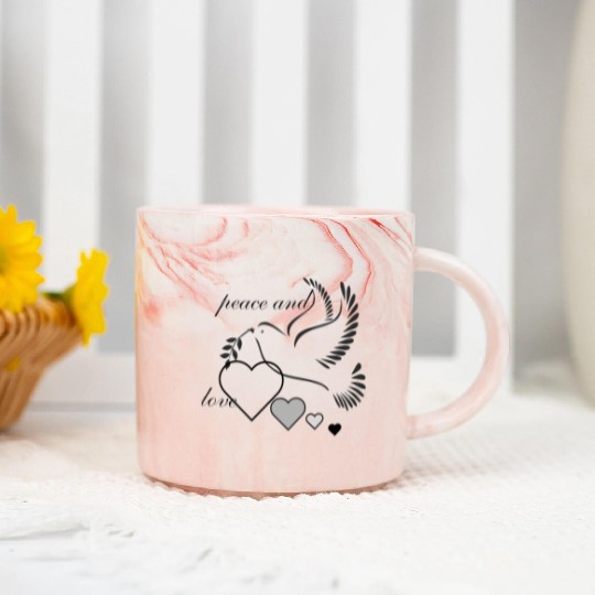 Dove of Peace with Heart and Olive Branch Marble Mugs