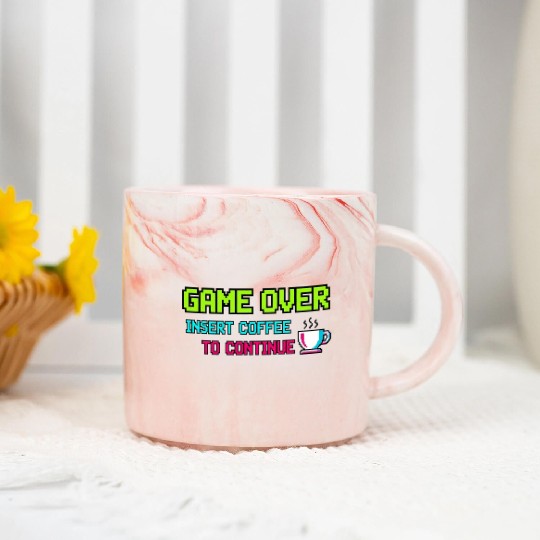Pixelated Video Game Over Coffee Illustration Marble Mugs