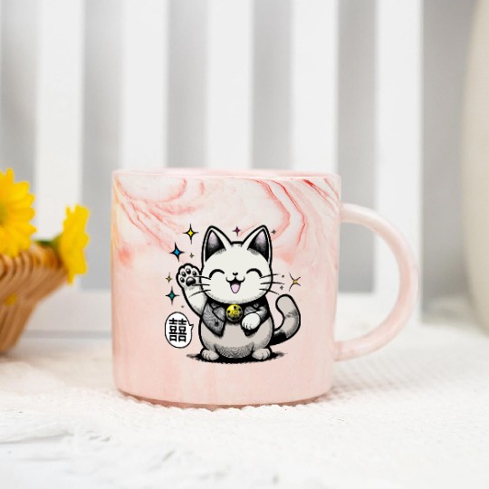 Happy Maneki Neko - double happiness - 招き猫 Marble Mugs