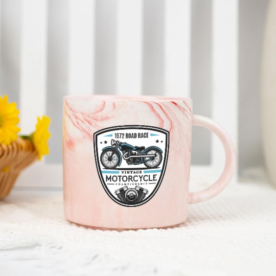 1972 Vintage Motorcycle Road Race Badge Marble Mugs