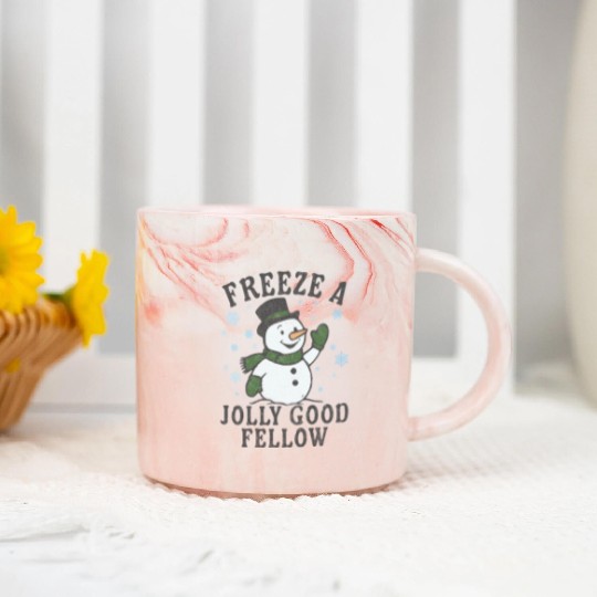 Frosty Snowman Jolly Greeting Design Marble Mugs