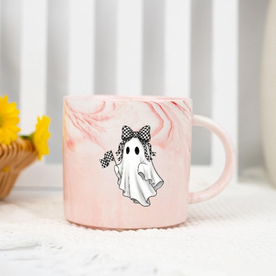 Ghost Boo Checkered Bow Race Day Racing Flag Racer Marble Mugs
