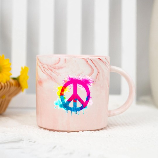Peace sign neon colors groovy spray paint splatter Marble Mugs