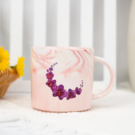 Violet Moon Orchid Flower branch illustration Marble Mugs