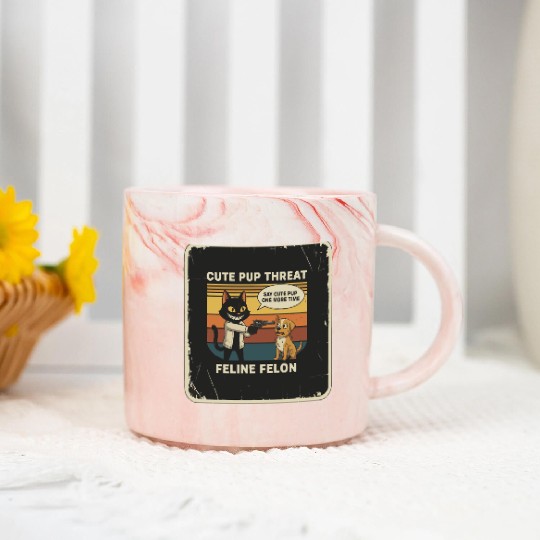 Cute Pup Threat Feline Felon Marble Mugs