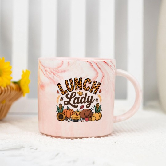 Leopard Fall Autumn Thanksgiving Lunch Lady Marble Mugs