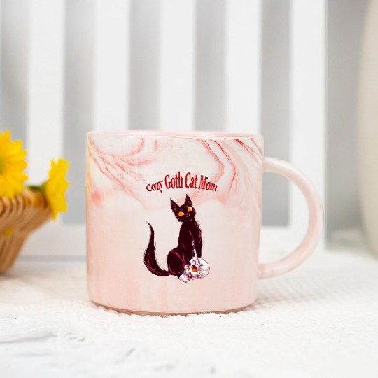 Cozy Gothic Cat Mom Marble Mugs