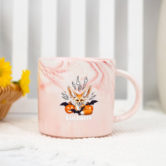 Whimsical Halloween Fox with Bat Wings Marble Mugs