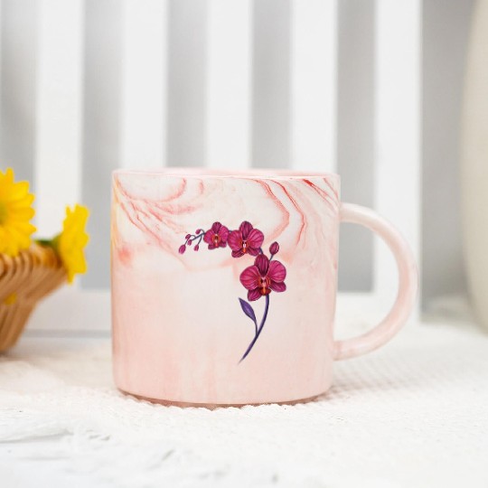 Elegant Violet Pink Orchid Flower Branch Design Marble Mugs