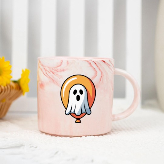 Halloween Ghost with Orange Halo Marble Mugs