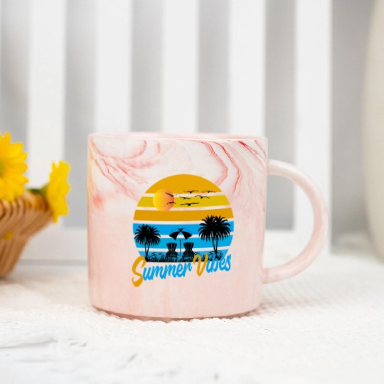 Tropical Summer Vibes Sunset Scene Marble Mugs
