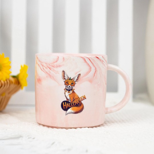 Enchanted Fox with Jack-o-Lantern Mask Marble Mugs