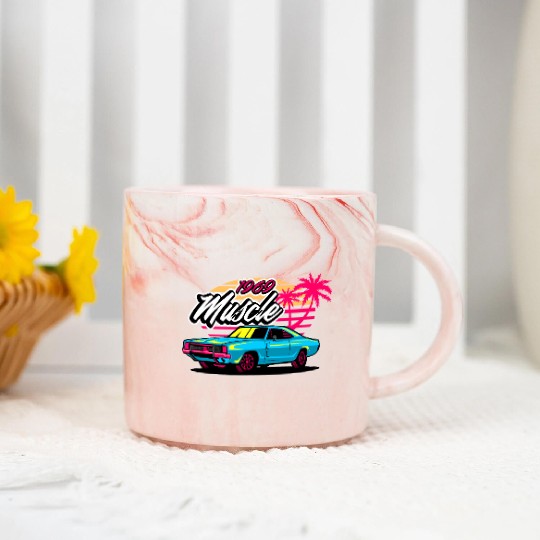 Retro 1969 Muscle Car Sunset Design Marble Mugs